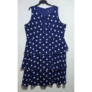 Jessica Howard Blue Polka Dot Tiered Ruffle Dress Plus Size 20W Sleeveless